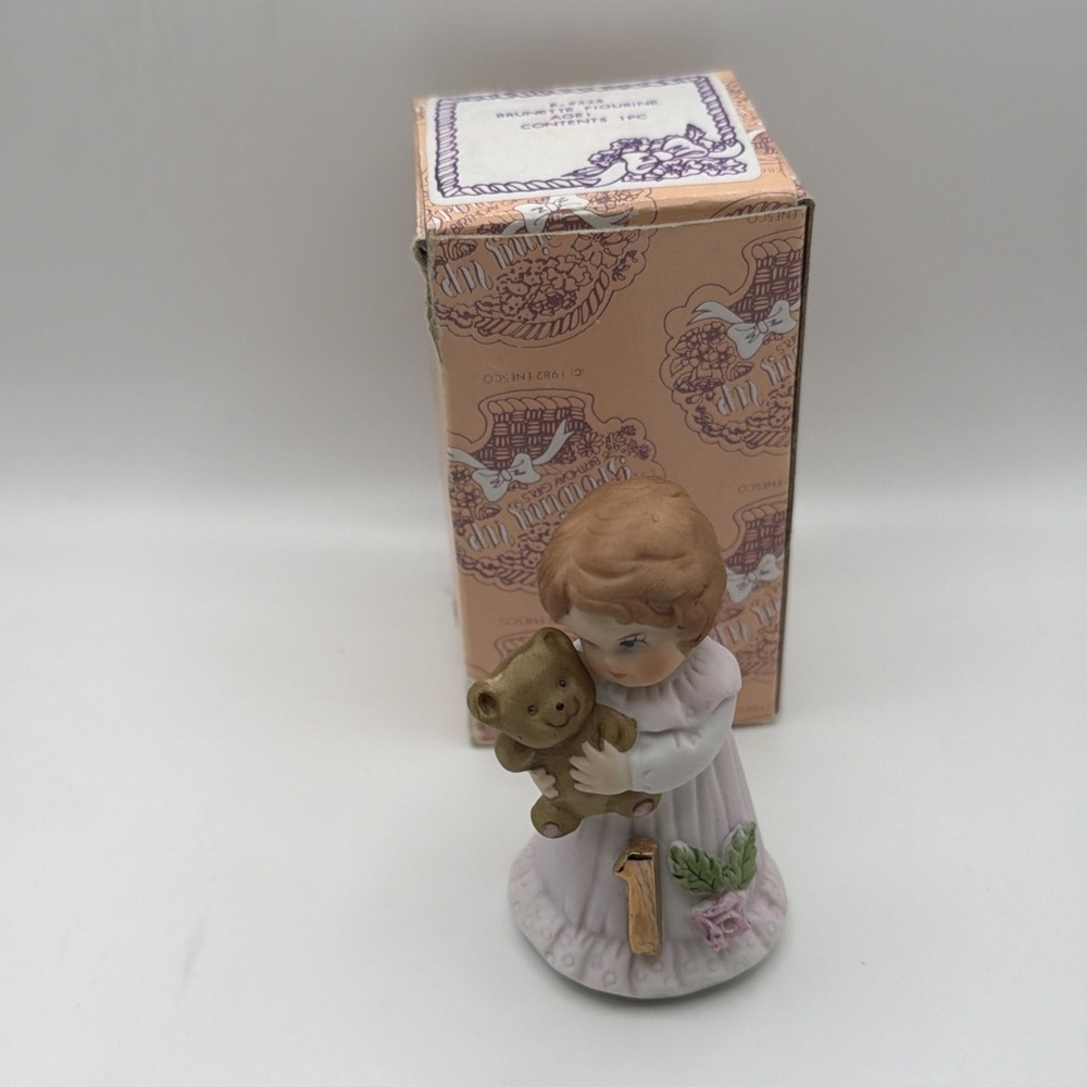 ENESCO Growing Up Birthday Girls Age 1 Brunette Brown Hair with bear 1982 144 - Picture 3 of 5